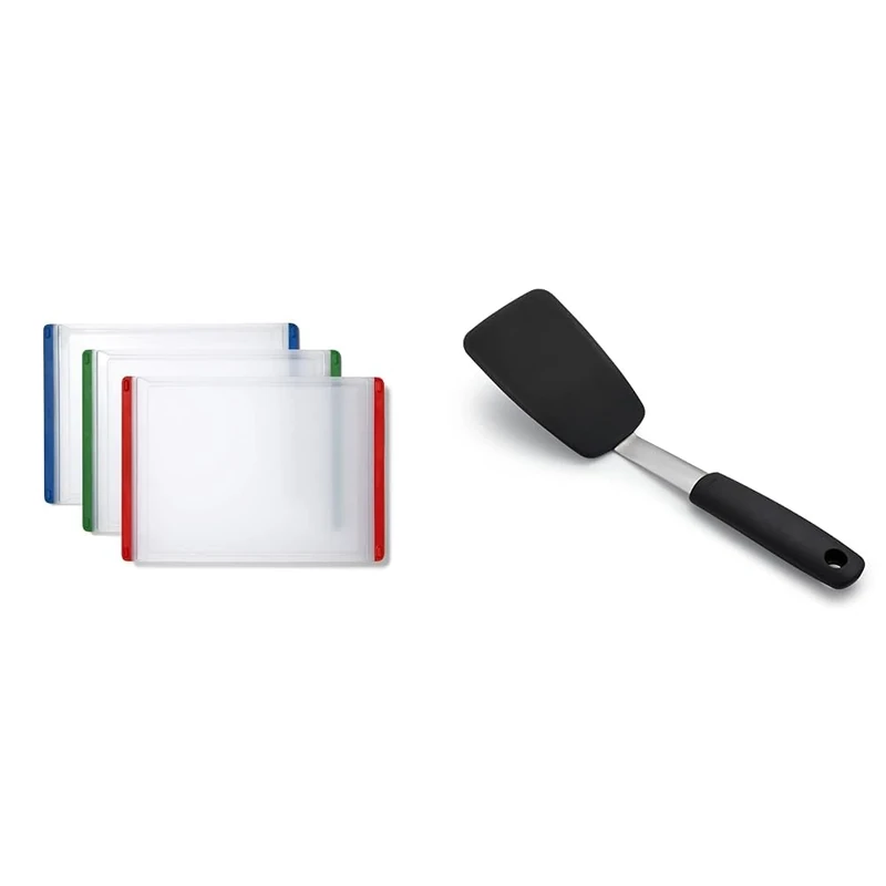 OXO Good Grips 3-Piece Everyday Cutting Board Set & Good Grips Silicone Flexible Turner, Black