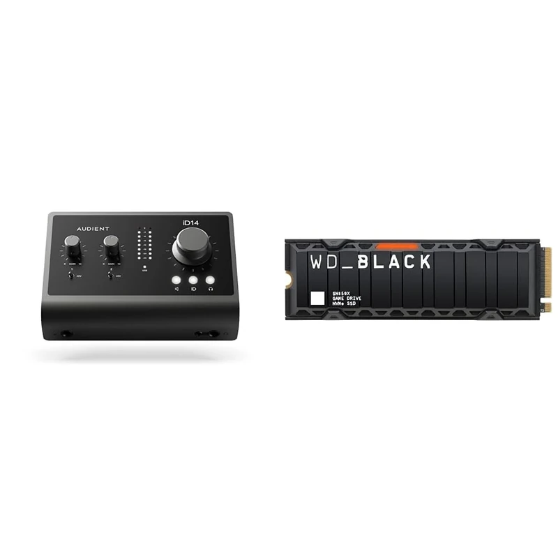 Audient Audio Interface iD14 MKII, 2 Class-A Microphone Preamps & WD_BLACK SN850X NVMe SSD 2TB, internal SSD, with heatsink, Gaming storage, M.2 2280, Gen4 PCIe