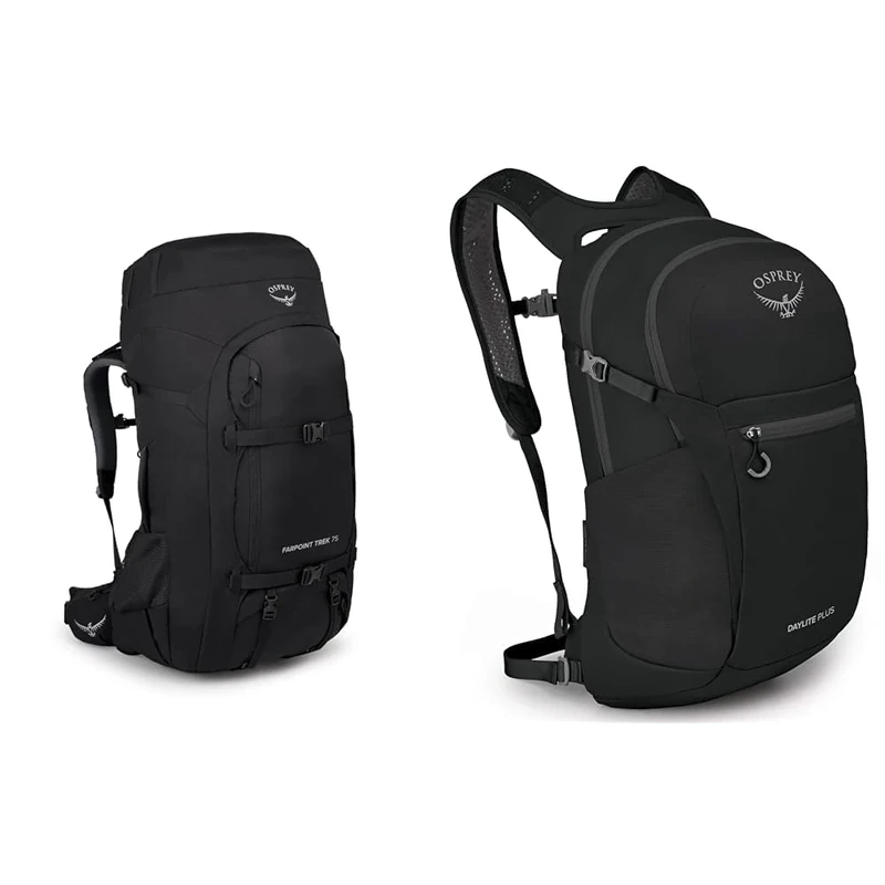 Osprey Farpoint Trek 75 Men's Backpacking Backpack Black O/S & Europe Unisex Daylite Plus Black O/S