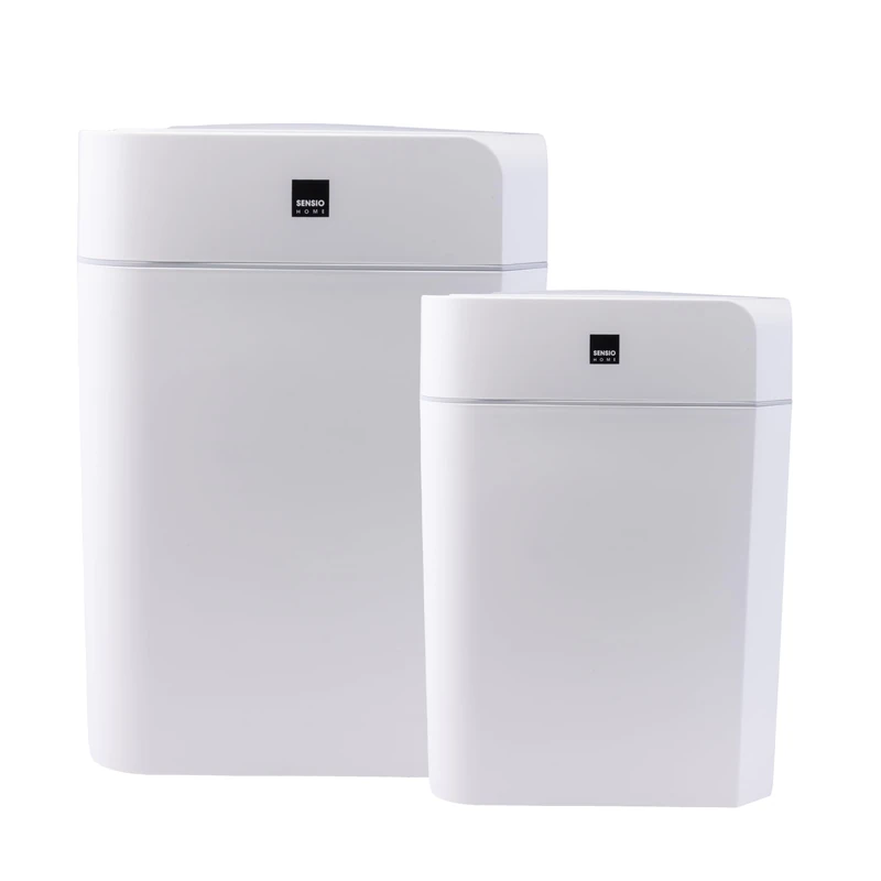 SENSIOHOME Value 2 Pack 12L+16L Waterproof Motion Sensor Trash Cans Dust Bins with Auto Lids, Automatic Garbage Bins for Bedroom Kitchen Bathroom Living Room Office, White with Grey coloured Trim - Image 1