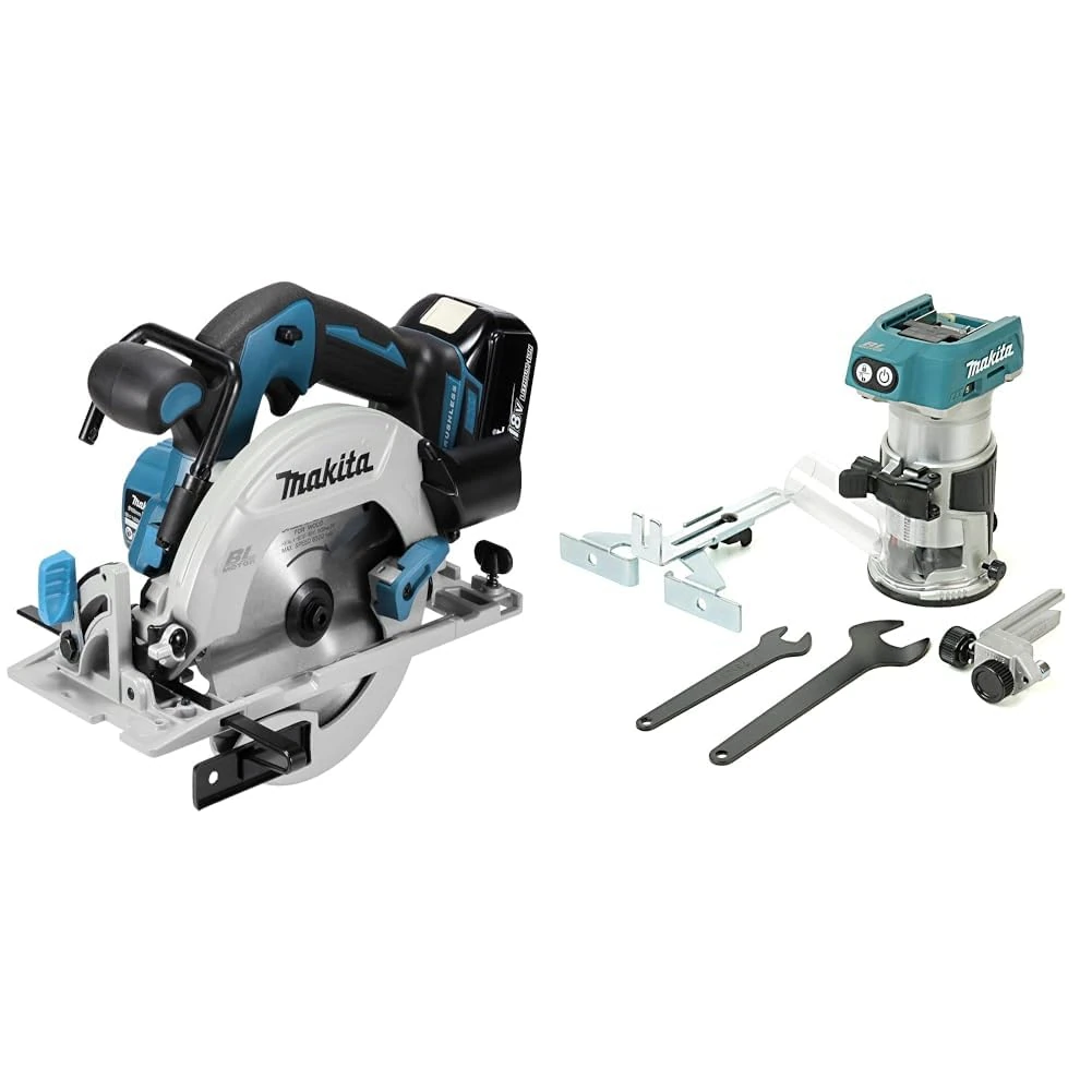Makita DHS680Z 18V Li-Ion LXT 165mm Brushless Circular Saw - Batteries and Charger Not Included & DRT50ZX4 18V Li-Ion LXT Brushless Router Trimmer - Batteries and Charger Not Included