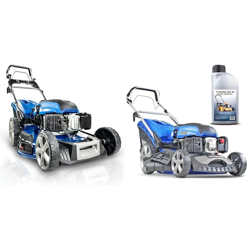 Hyundai 22”/56cm 196cc 4-in-1 Electric-start Self-propelled Petrol Lawnmower, 6 Adjustable Cutting & 46cm Petrol Lawnmower Self-Propelled, 460mm / 18'' Cutting Width Lawn mower