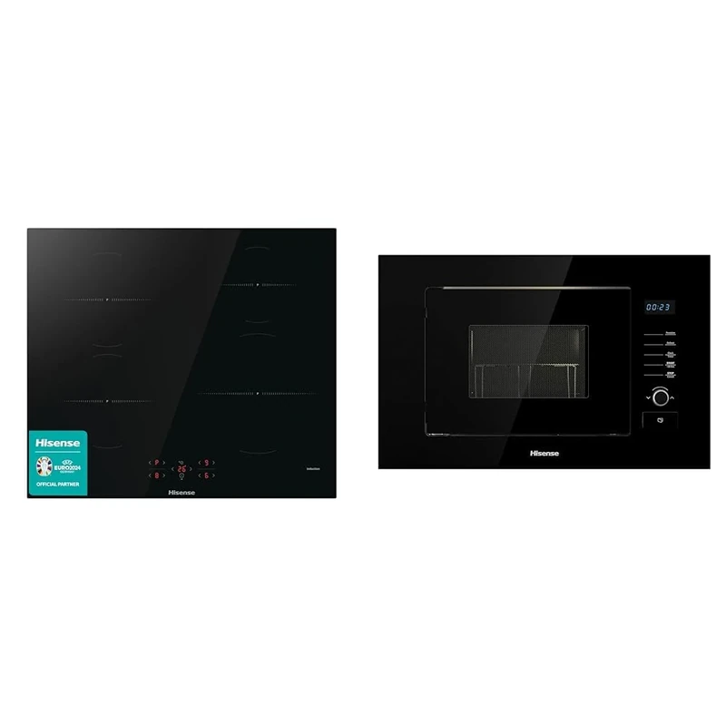 Hisense HI6401BSC Built-in 60cm Induction Hob Ceramic Glass Panel, Child Lock, Touch control & HB20MOBX5UK Integrated Built-In 20 Litre 800W Microwave oven - Black