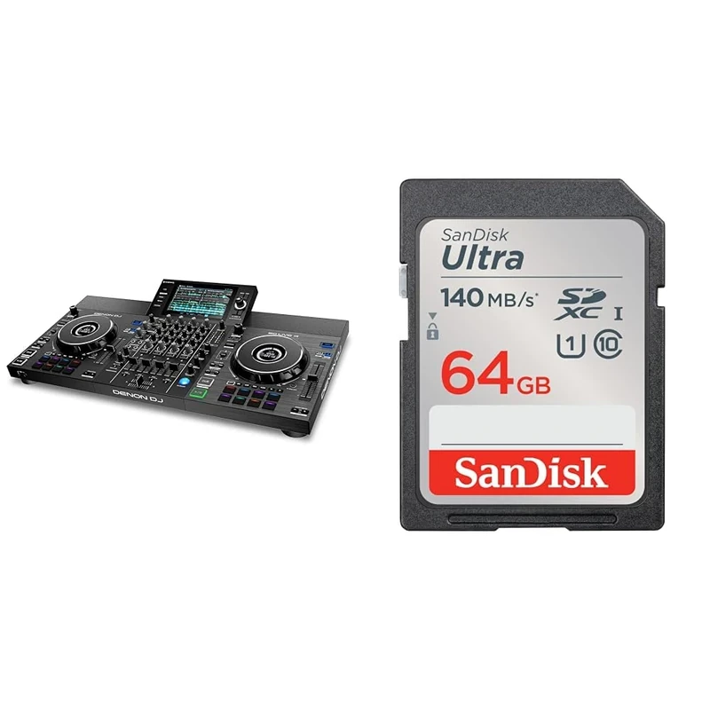 Denon DJ SC LIVE 4 - Standalone DJ Controller, 4-Channel Mixer, Amazon Music Unlimited Streaming & SanDisk 64GB Ultra SDXC card up to 140 MB/s with A1 App Performance UHS-I Class 10 U1 - Image 1