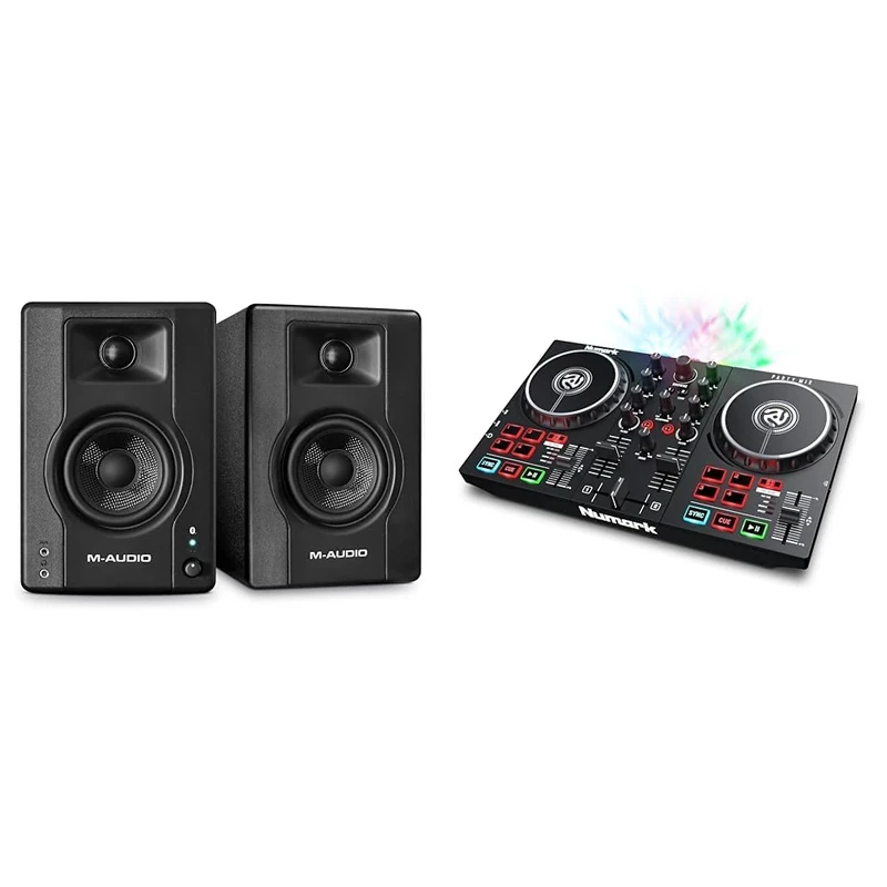 M-Audio BX3BT 3.5" Studio Monitors with Bluetooth for Recording and Multimedia & Numark Party Mix II - DJ Controller with Party Lights, 2 Decks, DJ Mixer