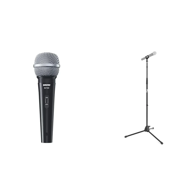 Shure SV100 Microphone, Dynamic & Tiger MCA21-BK Straight Microphone Stand with Tripod Base - Adjustable Mic Stand - Black