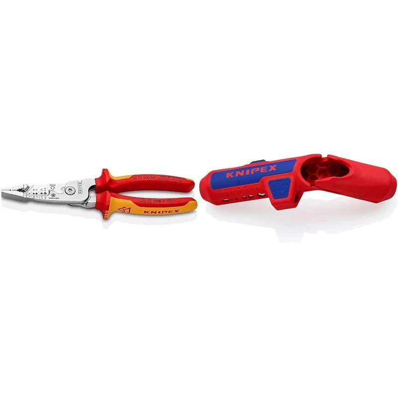 KNIPEX 13 76 200 ME WireStripper Metric Version Insulated with Multi-Component Grips, VDE-Tested Chrome-Plated 200 & ErgoStrip Universal Stripping Tool, for Right-handers 135 mm 16 95 01 SB