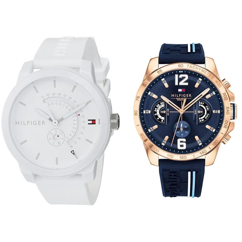 Tommy Hilfiger Analogue Quartz Watch for Men with White Silicone Bracelet - 1791481 & Analogue Multifunction Quartz Watch for Men with Navy Blue Silicone Bracelet - 1791474