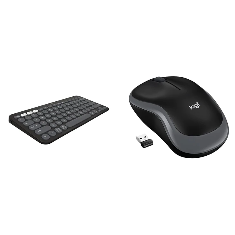 Logitech Pebble Keys 2 K380s, Multi-Device Bluetooth Wireless Keyboard with Customisable Shortcuts & M185 Wireless Mouse, 2.4GHz with USB Mini Receiver, 12-Month Battery Life, 1000 DPI Optical