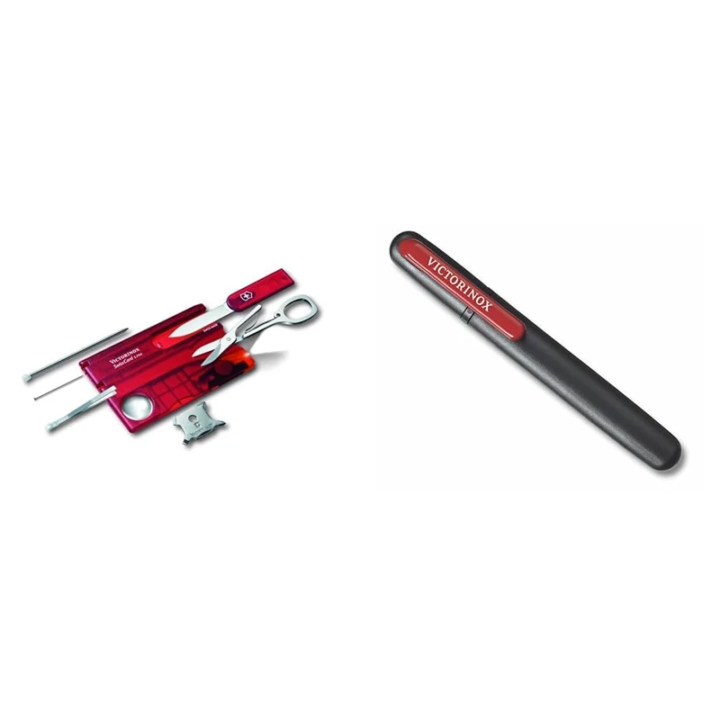 Victorinox Swiss Card Lite - Multi Tool, Credit Card Size, 13 Functions & Swiss Army Knife Sharpener, Dual Knife Sharpener Professional, Portable, Black/Red