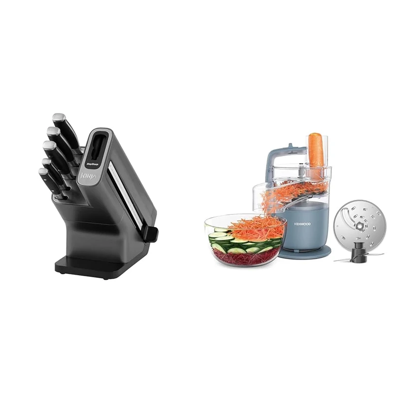 Ninja Foodi StaySharp Knife Block with Integrated Sharpener, 5-Piece Knife Set Includes Chef Knife & Kenwood, MultiPro Go FDP22.130GY, Food Processor, for Chopping, Slicing, Grating, Pureeing