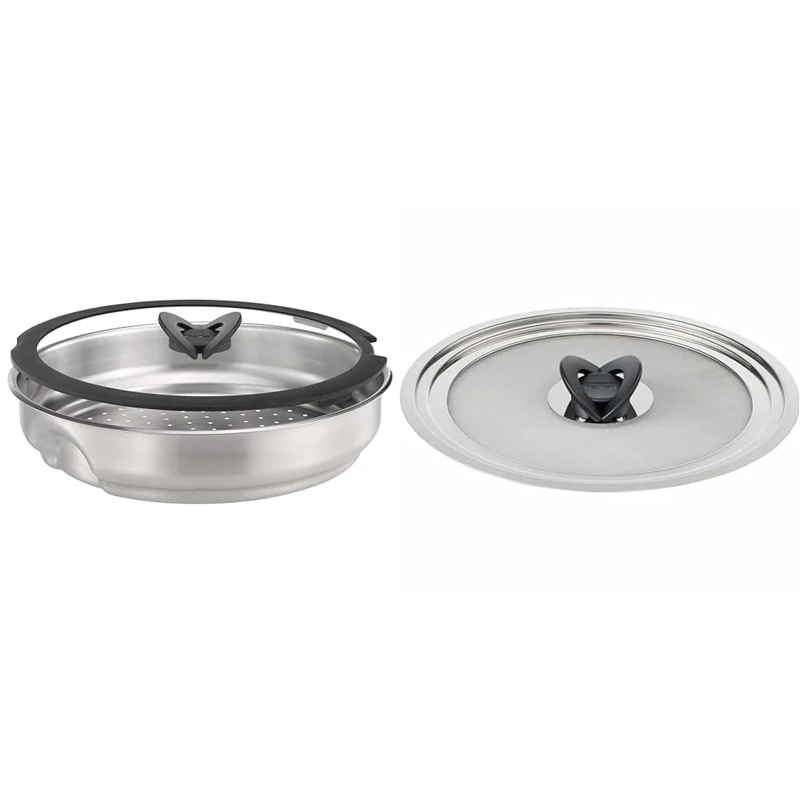 Tefal Ingenio Stainless Steel Steamer with Glass Lid & Ingenio L9879902 Stainless Steel Anti-Projection Lid 24-30 cm Splatter