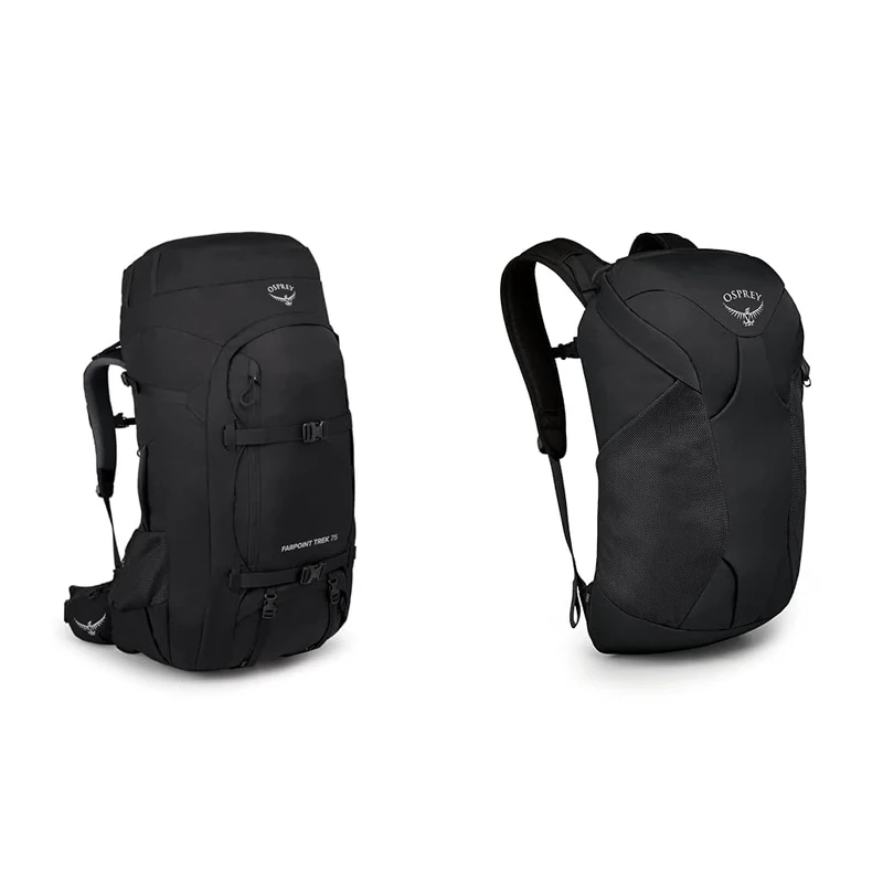 Osprey Farpoint Trek 75 Men's Backpacking Backpack Black O/S & Europe Unisex Backpack, Black, One Size