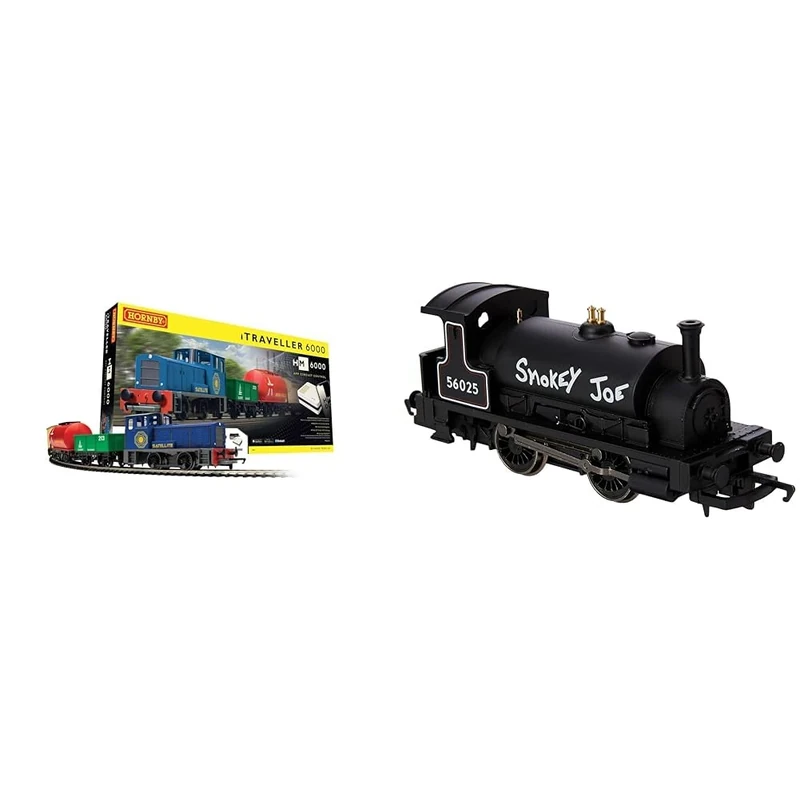Hornby Train Set - R1271M iTraveller 6000 Digital OO Gauge Locomotives Model Railway Train Sets & R3064 RailRoad BR Smokey Joe 00 Gauge Steam Locomotive, Black