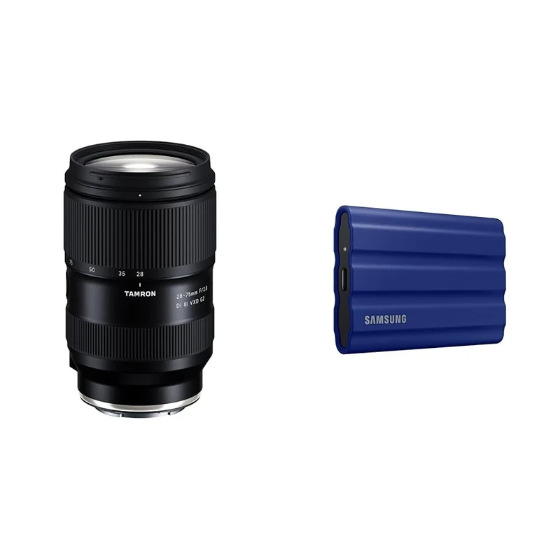 Tamron 28-75mm F/2.8 Di III VXD G2 Lens for Sony E-Mount Black,single & Samsung T7 Shield Portable SSD 2 TB - USB 3.2 Gen.2 External SSD Blue (MU-PE2T0R/EU)