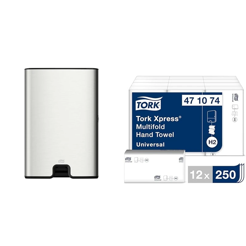 Tork Xpress Multifold Hand Towel Dispenser - Stainless Steel, Single Dispensing & Universal Interfolded Hand Towels 471074 - H2