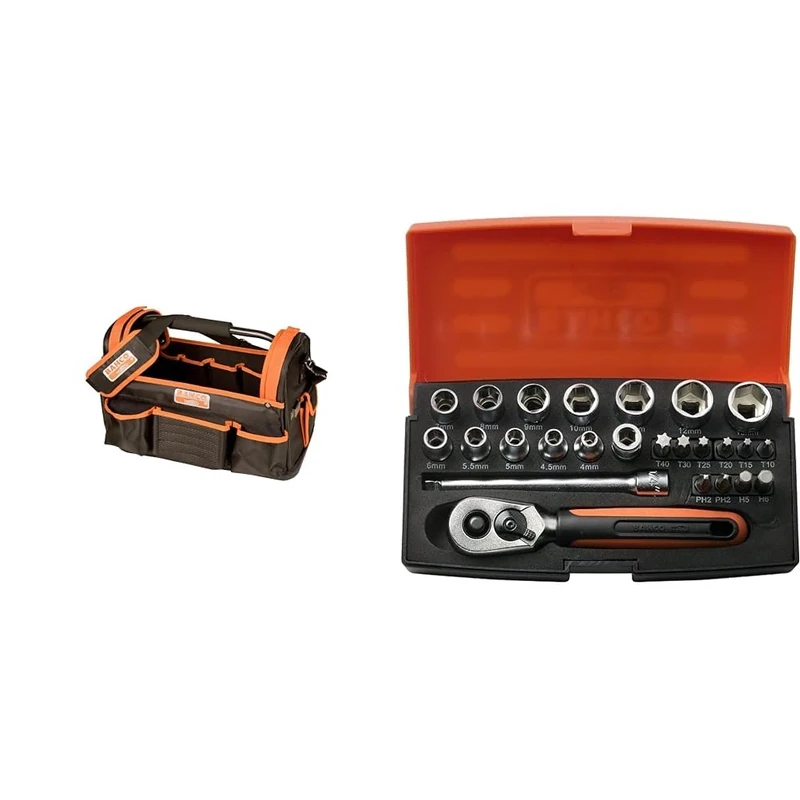 Bahco 3100TB Open Tool Bag & SOCKET SET 1/4" DRIVE 25 PIECE SL25 By