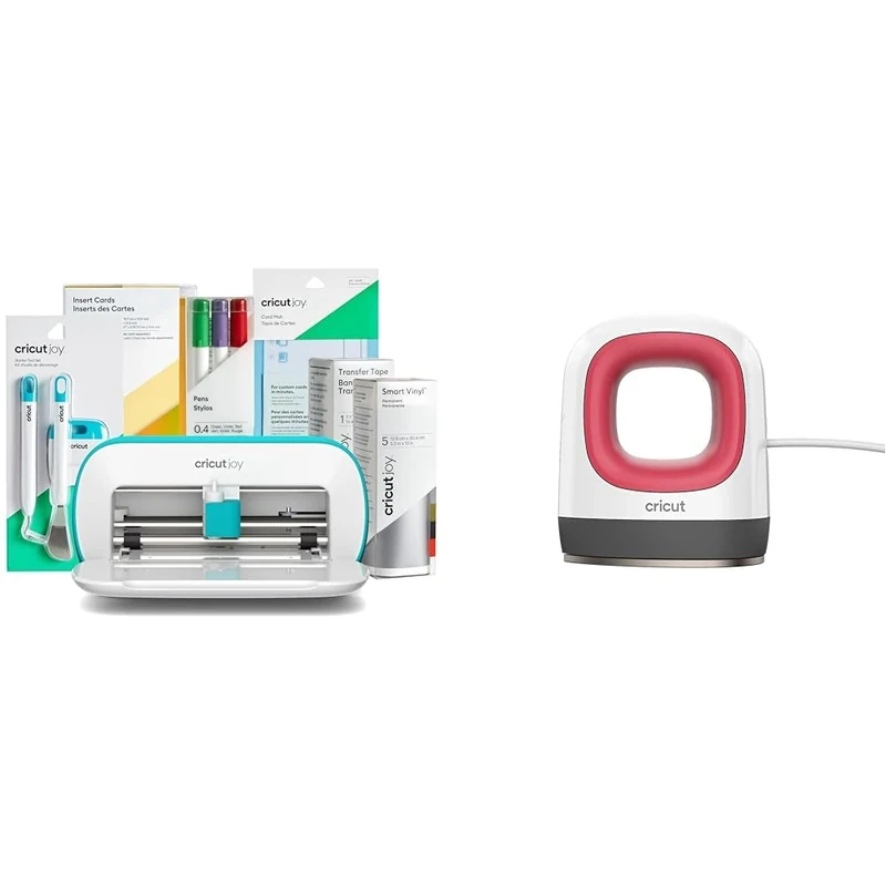 Cricut Joy | Compact Smart Cutting Machine Starter Bundle | 2023 Edition, White & EasyPress Mini | Compact Heat Press for Iron On Vinyl (HTV), Infusible Ink and Sublimation | Raspberry