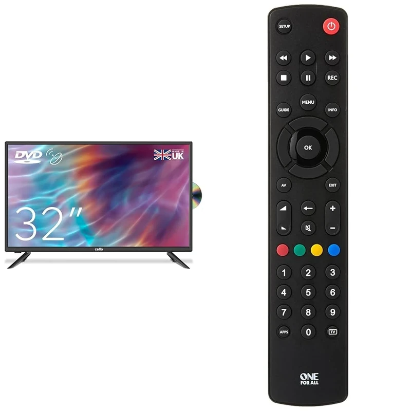 Cello ZF0223 32" HD Ready LED TV with Built-in DVD Player, Freeview HD, Satellite & One For All URC1210 Contour Universal Control