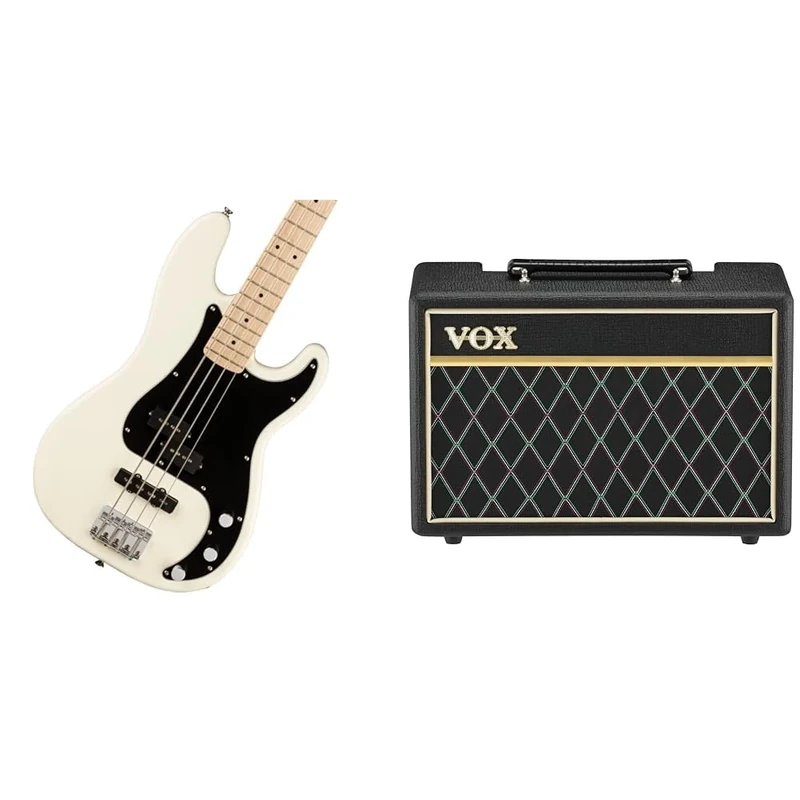 Squier by Fender Affinity Series Electric Precision Bass Guitar, Maple Fingerboard, Olympic White & Vox - PB10 Pathfinder 10B - 10W Bass Guitar Practice Amplifier Combo - Black