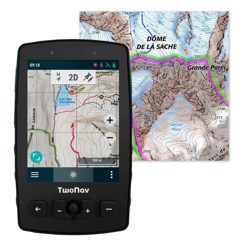 TwoNav Aventura 2 Plus + Full French IGN Topo Map, 3.7 Inch Widescreen Walking GPS with Buttons and Joystick for Mountaineering, Trekking or Hiking, Turquoise