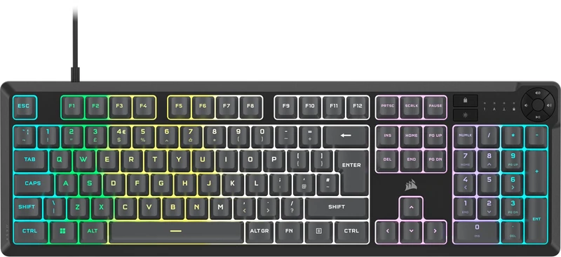Corsair K55 CORE RGB Membrane Wired Gaming Keyboard – Quiet, Responsive Switches – Spill Resistance – Ten-Zone RGB – Media Keys – iCUE Compatible – QWERTY UK – PC, Mac – Grey - Image 1