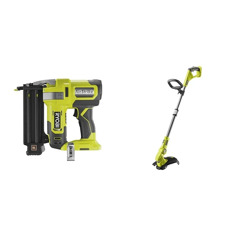 RYOBI R18GN18-0 18V ONE Plus Cordless 18 Gauge Nailer Bare Tool, One Size, Hyper Green & OLT1832 ONE+ Cordless Grass Trimmer, 25-30cm Path (Zero Tool), 18 V