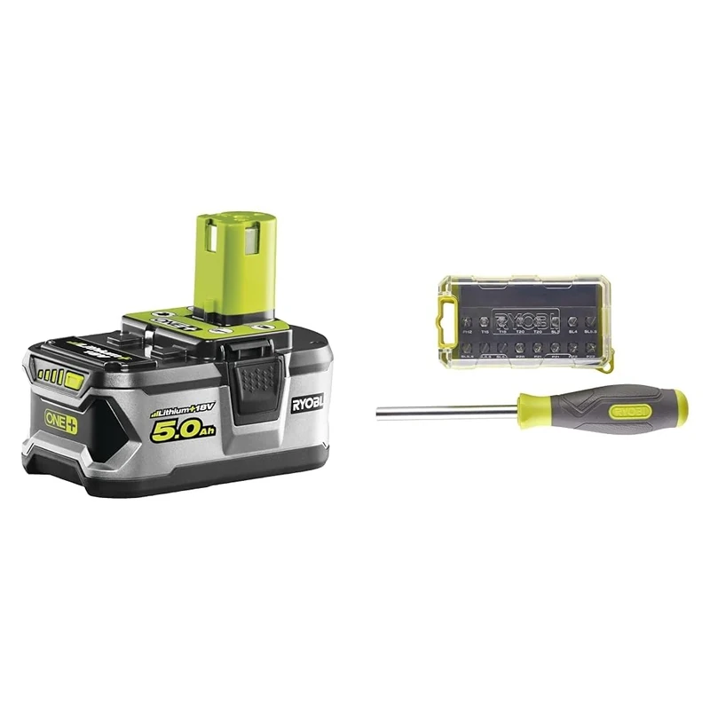 Ryobi RB18L50 ONE+ Lithium+ 5.0Ah Battery, 18 V & RSD17PCS 17 Piece Mixed Screwdriver Set