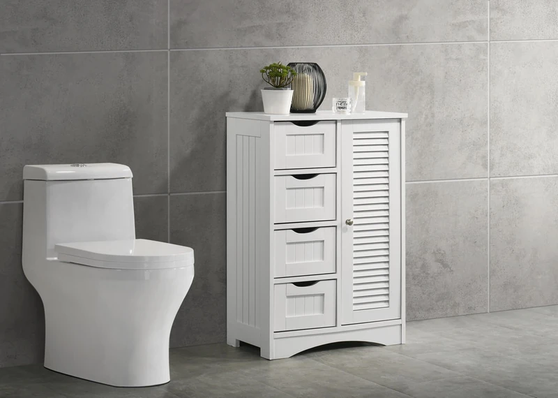 Timber Art Design Bathroom Freestanding Cabinet 1 Door 4 Drawer (White)