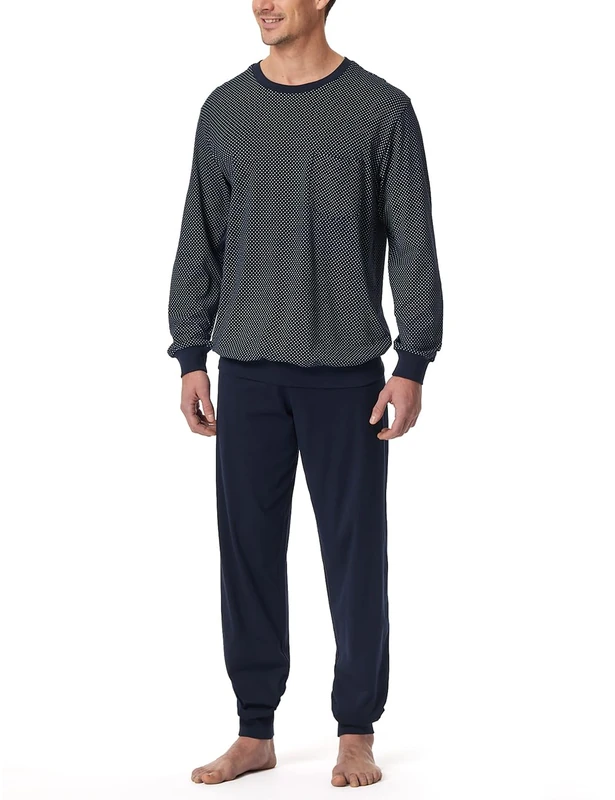 Schiesser Men's Schlafanzug Lang mit Bündchen-Nightwear Set Pajama, Midnight Blue_182196, 110 - Image 1