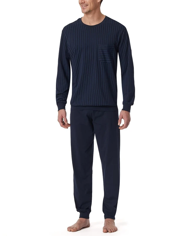 Schiesser Men's Schlafanzug Lang mit Bündchen-Nightwear Set Pajama, Dark Blue_182196, 26