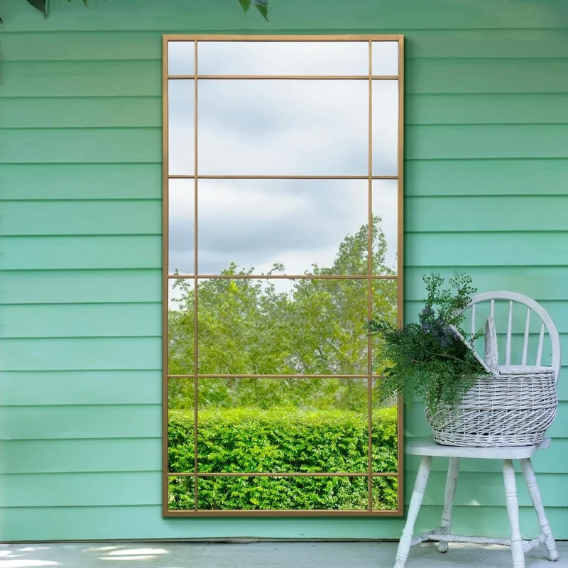 The Tabula - New Gold Metal Framed Window Wall or Leaner Garden Mirror 71" X 35" (180CM X 90CM)