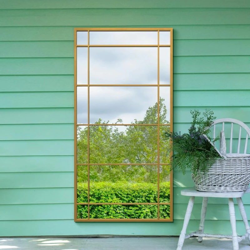 The Tabula - New Gold Metal Framed Window Wall or Leaner Garden Mirror 63" X 31" (160CM X 80CM)