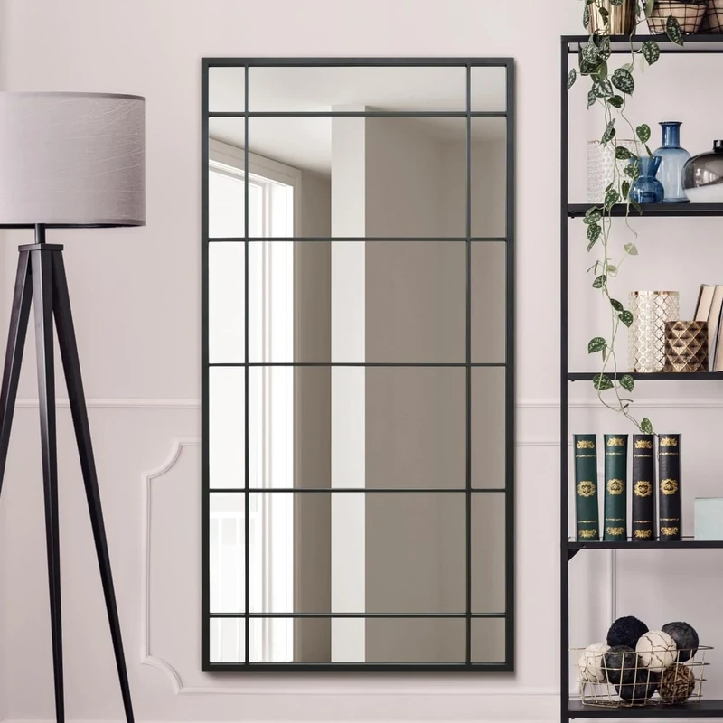 The Tabula - New Black Metal Framed Window Wall or Leaner Mirror 63" X 31" (160CM X 80CM)