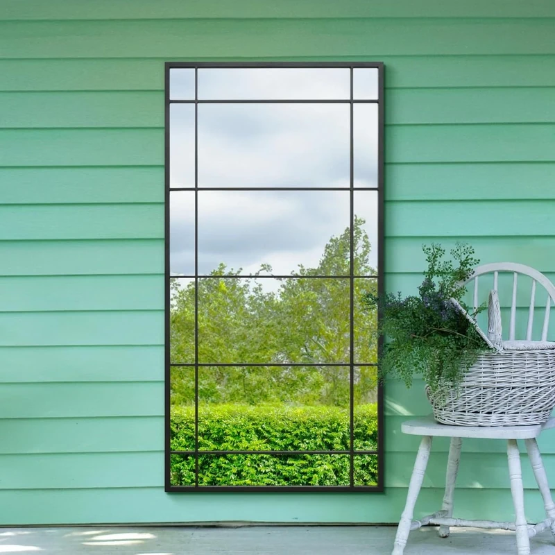 The Tabula - New Black Metal Framed Window Wall or Leaner Garden Mirror 63" X 31" (160CM X 80CM)