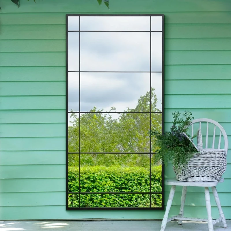 The Tabula - New Black Metal Framed Window Wall or Leaner Garden Mirror 71" X 35" (180CM X 90CM)