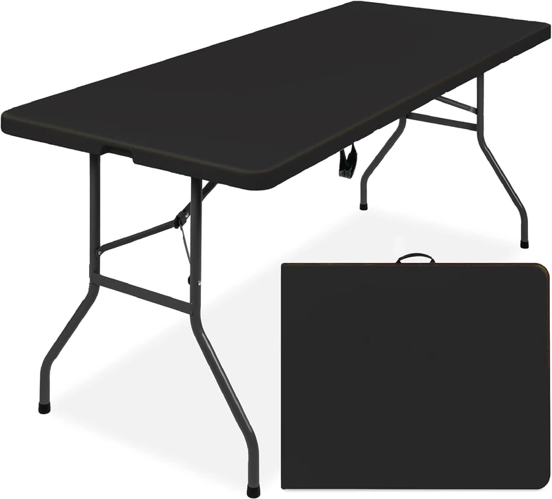 SIMPLI-MAGIC 6ft Portable Plastic Folding Table – 17% Thicker than Others – Indoor & Outdoor Heavy-Duty Foldable Utility Table w/Handle for Party & Camping