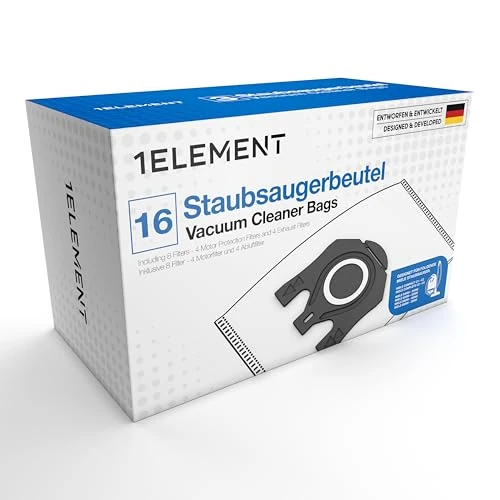 16 Vacuum Cleaner Bags for Miele Vacuum Cleaners [Complete C3 & C2, Classic C1] Replaces GN Including 4 Motor & 4 Exhaust Filters [S600, S800, S2000, S5000 & S8000 Series] Replaces 12281680 9917730
