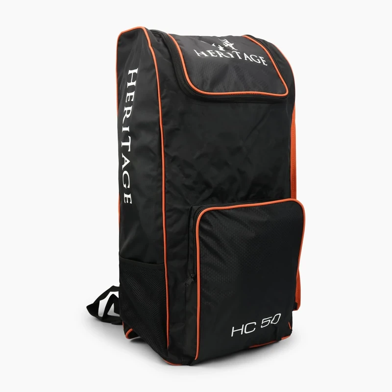Heritage Titan Cricket Backpack Sports Bag 50 Litre Duffle Duffel Large Bag 50L Padded Adjustable | Black & Orange