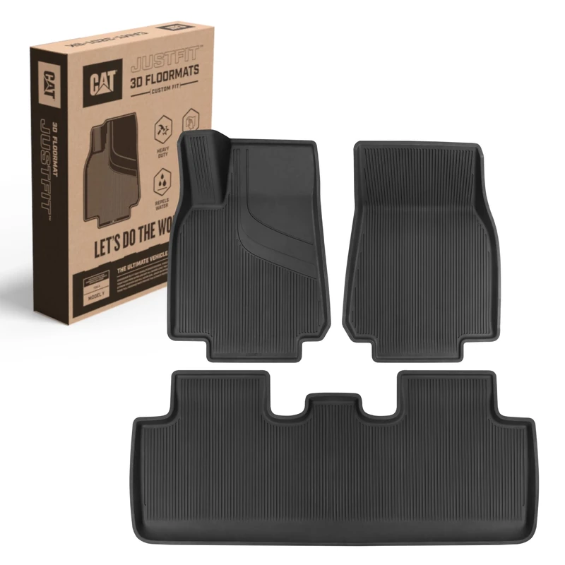 CAT® JustFit™ 3D Floor Mats for Tesla Model Y 2024 2023 2022 2021 2020 - Custom Fit Tesla Model Y Floor Mats with Extended Coverage Design, Premium Floor Liner Tesla Model Y Accessories