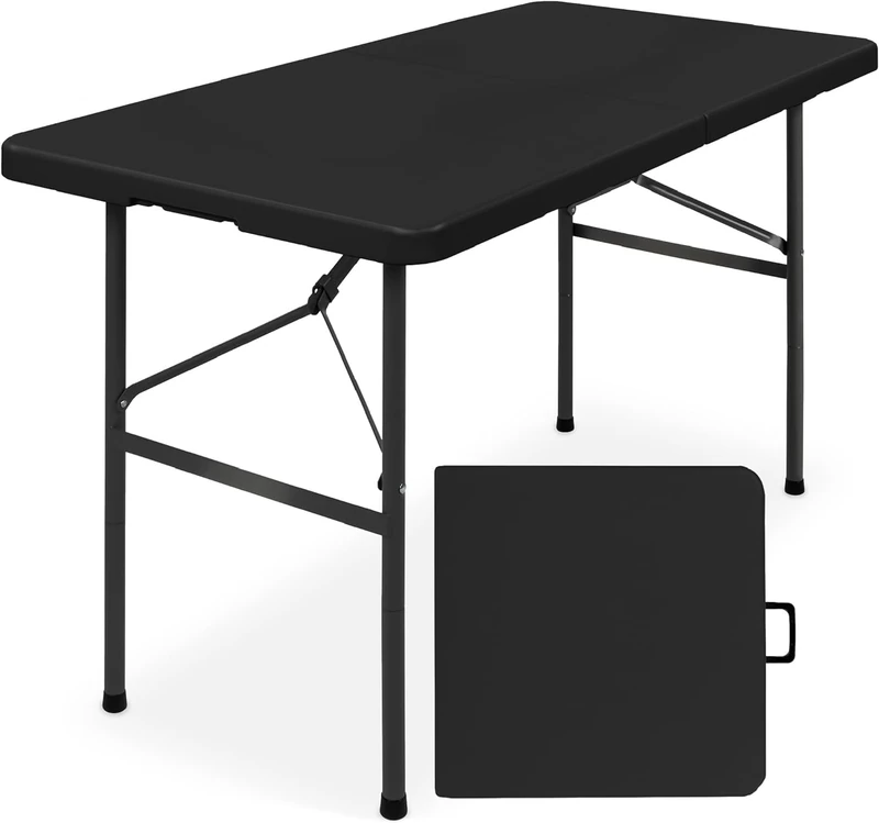 Simpli-Magic 4ft Portable Plastic Folding Table – 17% Thicker than Others – Indoor & Outdoor Heavy-Duty Foldable Utility Table w/Handle for Party & Camping