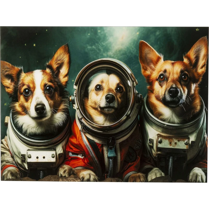 Kare Design Wall Picture Astronauts Dogs, Colourful, Glass Picture, Rectangular, 4 mm ESG Safety Glass, Animal Design, Dog, Wall Art, Picture, Bedroom, Glass, Polypropylene, 80 x 60 cm (H x W)