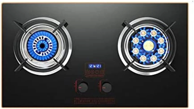 Gas Stov 75cmGas Hob 2 Burner,5.0KW Blade Straight Flame +Nine-cavity Direct Injection Turbine Flame，KnobsGas Hob Built-InGas Hob,Pulsed Electronic Ignition And Touch Timing [Energy Class A]