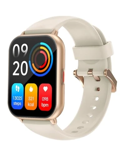 RUIEMN Smartwatch Men Women, 1.85 inch HD Smartwatch with Bluetooth Calls, Heart Rate and Sleep Monitor (Golden Sky)