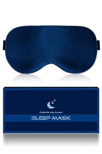 Aosun Silk Sleep Mask for Side Sleepers, 22 Momme, 100% Pure Natural Organic Mulberry Silk Eye Mask for Men & Women, 9 7% Light Blocking Sleeping Mask with Adjustable Elastic Band, Blue