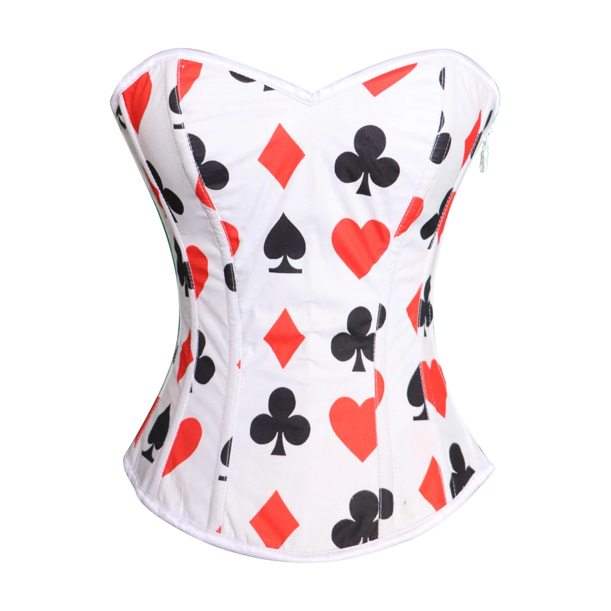 CorsetsNmore Women’s Diamond Heart Clubs Spades Print Cotton Burlesque Overbust Costume Bustier Corset Top