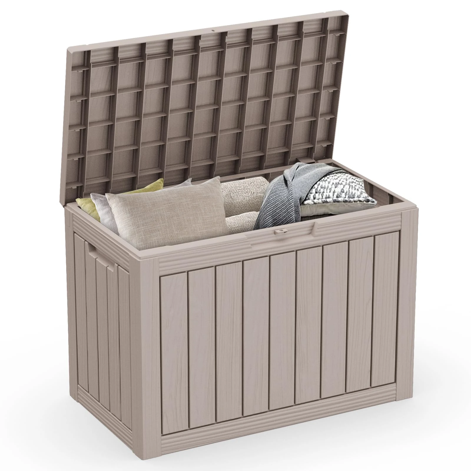ROJIK Outdoor Storage Housing Deck Box - Waterproof Patio Furniture, Garden Tools, Cushions, Pool Accessories Storage Bench with Lockable Lid and Side Handles (Grey, 45 Gal)