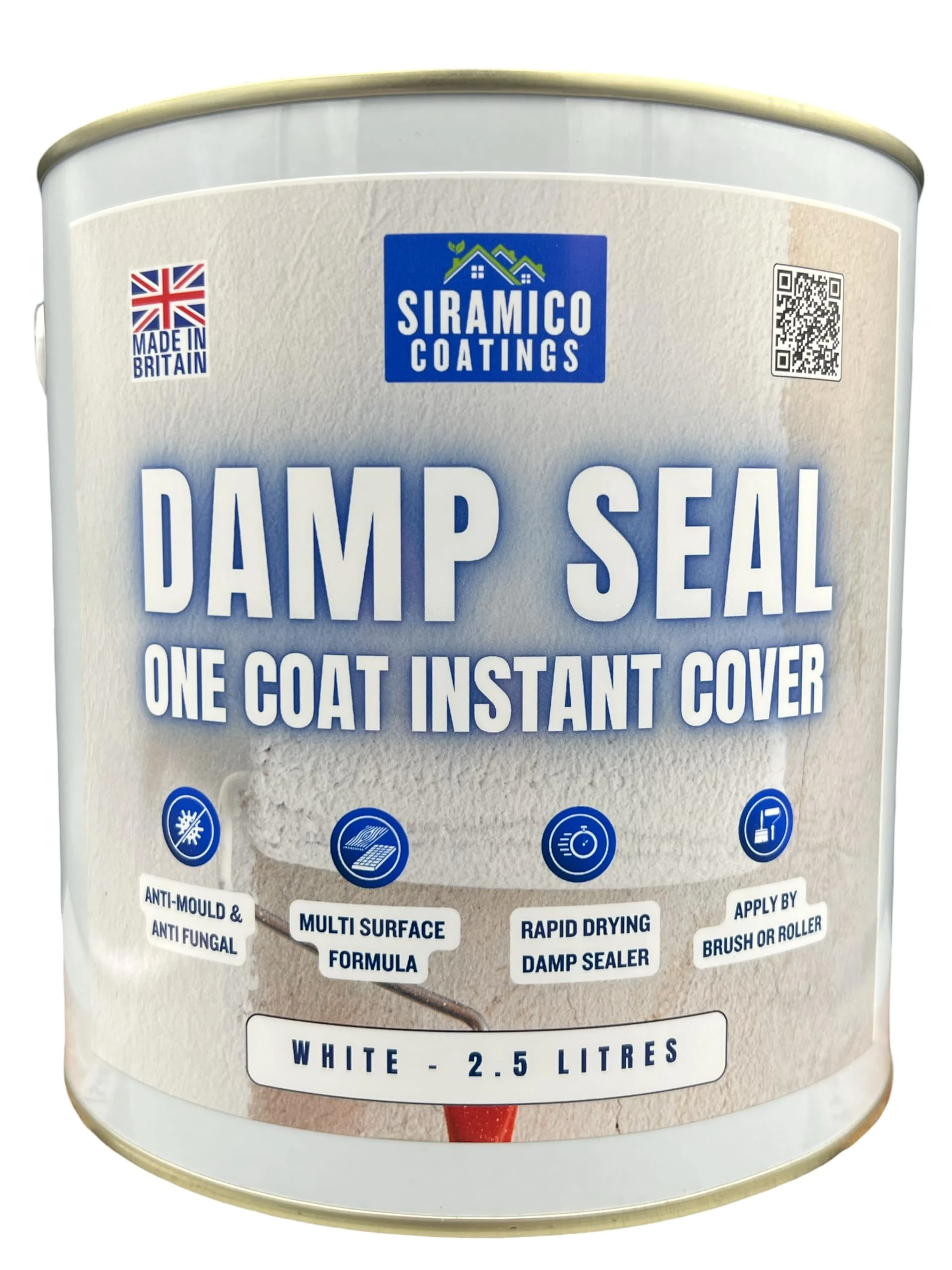SIRAMICO COATINGS The Dampseal One Coat | 2.5 Litres I Seals Damp And Mould Stains In One Coat By Brush Or Roller (White)