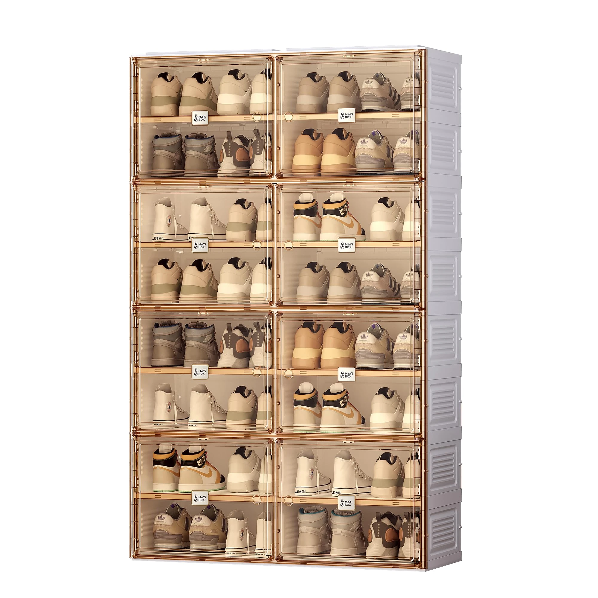MAYIBOX Shoe Storage Cabinet, Tall Shoe Racks Storage Cabinet for Hallway, Plastic Storage Organizer Display Case with Magnetic Door 8 Tiers 32 Pairs