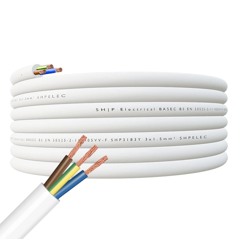 SHPELEC FLEXIBLE White Cable 3183Y - 0.75-2.5mm, BASEC PVC LED, 60m 3-Core